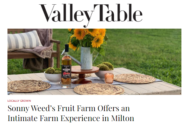 Valley Table Magazine cover featuring article titled "Weeds fruit farm offers an intimate farm experience"