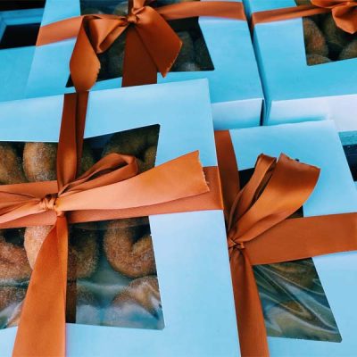 Cider Donuts in Tiffany blue gift boxes